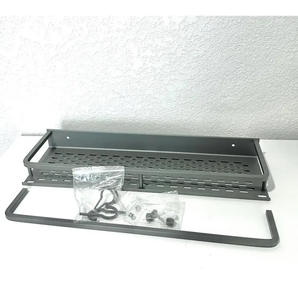 Wall-Mount Grey Bathroom Shower Caddy Kitchen Organizer with Towel Rack